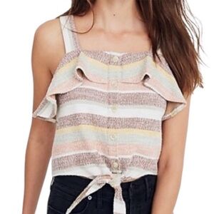 NWT MADEWELL TEXTURE & THREAD Striped Ruffle Tie Front Tank Top Size XLarge